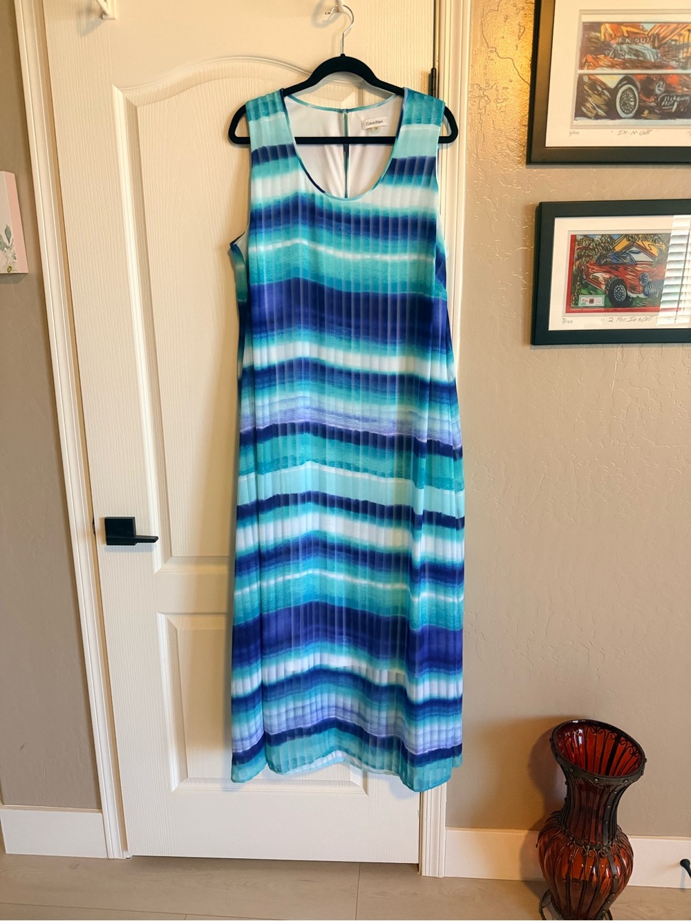 Calvin Klein Maxi tank top dress - Multiple Blue stripe print